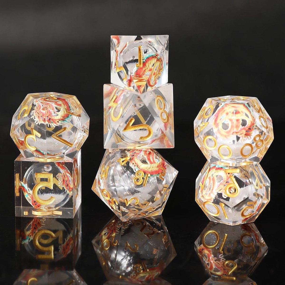Dobbelstenen Set - RPG Dobbelstenen - Tafelspel - DrijfZand Effect - 7 Stuks - Zilver Geel
