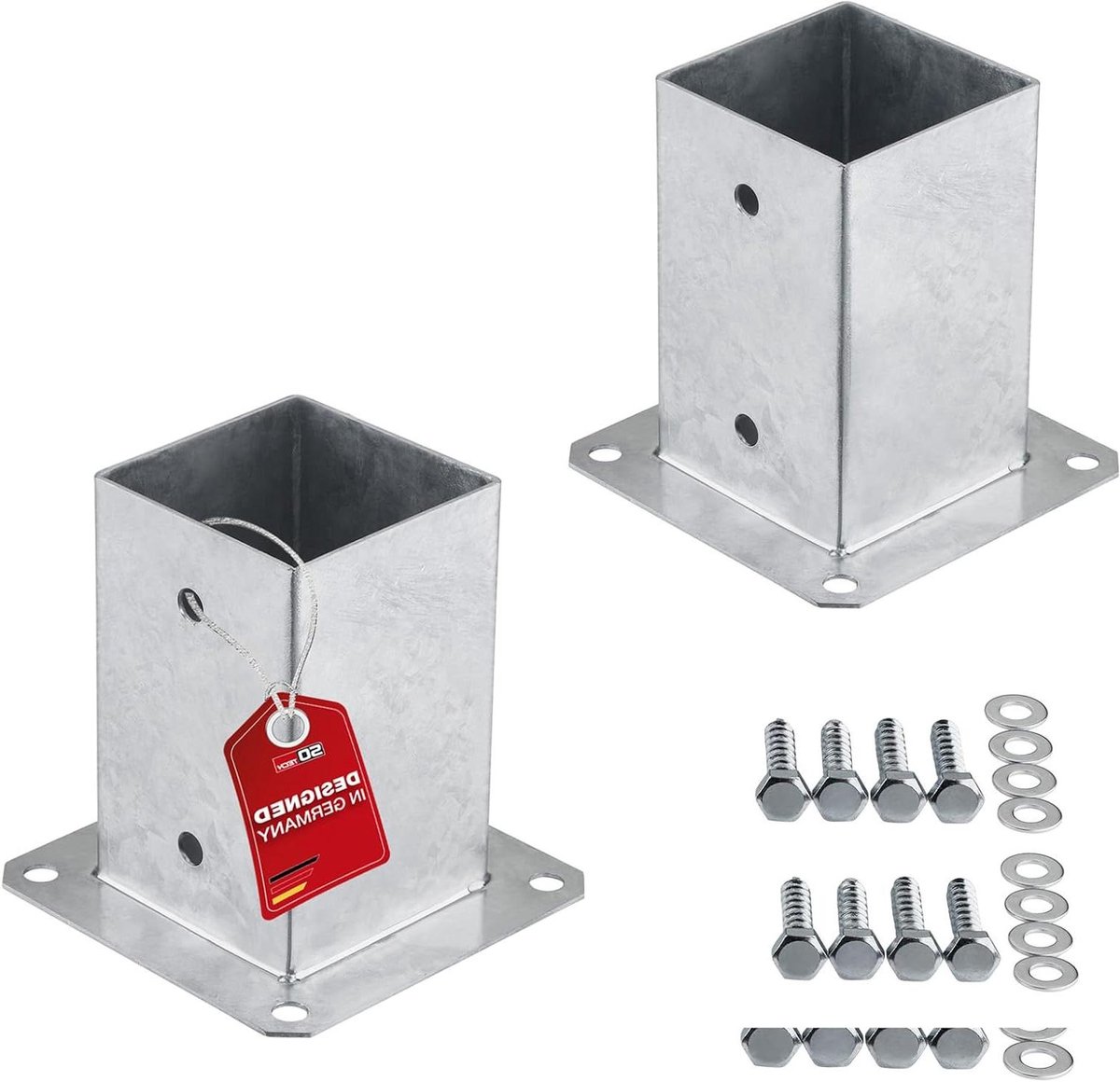 Grondankers Set - Paalhouders - Buitenconstructies - Thermisch Verzinkt - 90x90mm Vierkant - Zilver