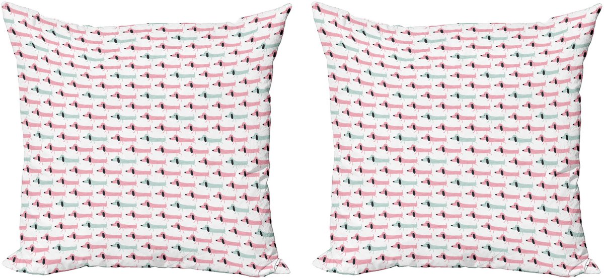 ABAKUHAUS Decoratieve kussenhoes met teckelmotief, 2 stuks, grappige teckels, moderne accenten, dubbelzijdige digitale print, 40x40 cm, zeegroenroze Seafoam Pink