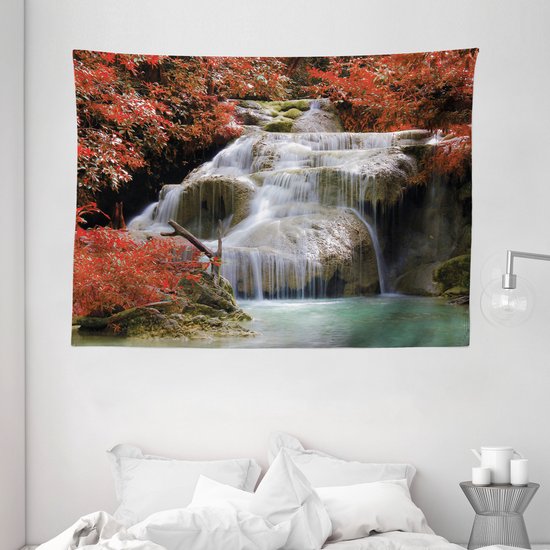 ABAKUHAUS Tapisserie Cascade, Arbres d'automne avec Jupe, 150 x 110 cm, Blanc et Rouge