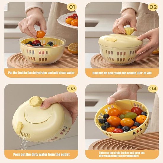 Slacentrifuge - Groentewasmachine Vergiet - Salades Maken - Antislip Basis - 800 ml - Geel van Merkloos — afbeelding 5
