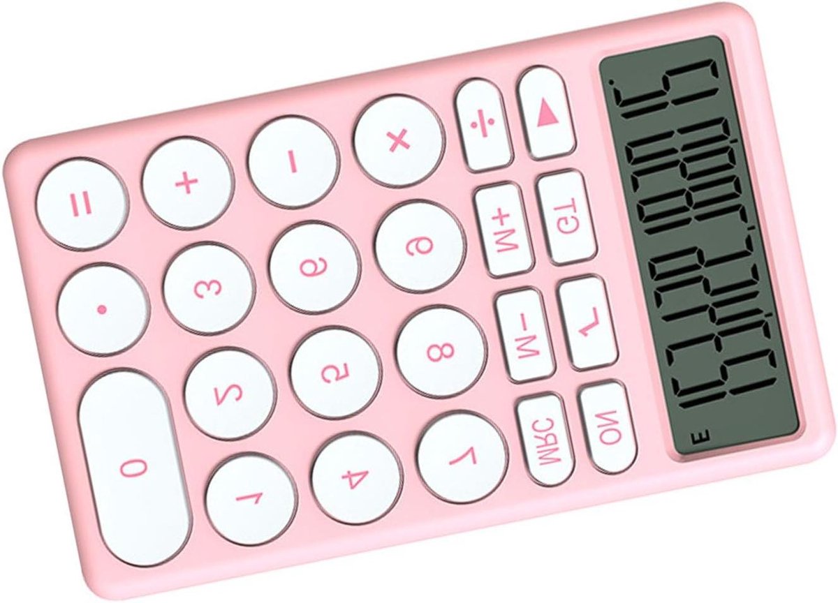 Zakformaat Rekenmachine - Handheld Calculator - Dagelijks Cijferwerk - Schattig Cartoon Design - 12 Cijfers Groot Scherm - Roze