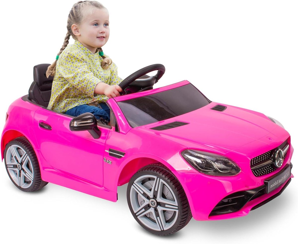 Elektrische Kinderauto - Loopauto met Afstandsbediening - Buiten Spelen - Ouderlijke Afstandsbediening - 105 cm Lengte - Roze