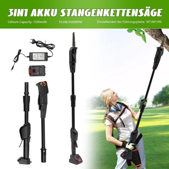 Telescopische takkenzaag - Snoei- en boomzaag - Takken snoeien - Draadloos en oplaadbaar - Tot 10 meter - Zwart — afbeelding 2