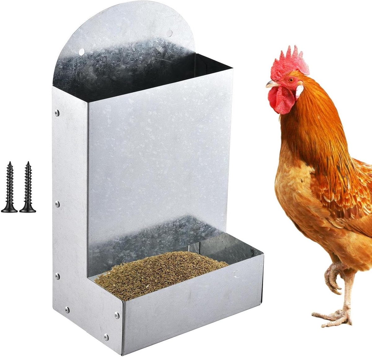 Kippen Voederdispenser - Voederbak Pluimvee - Dieren Voeden - Automatische Voeraanvulling - 29.7 x 17.5 x 11.4 cm - Metaal