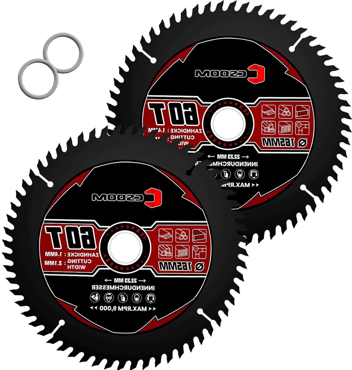Zaagbladen Set - Cirkelzaagbladen Hout - Precisie Zagen - Hardmetalen Tanden - 165 mm 2 stuks - Zwart