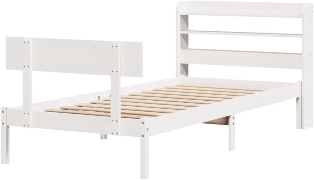 Bedframe met hoofdbord - Eenpersoonsbed Hout - Comfortabel Slapen - Hoofdbord met opbergvakken - 90x190 cm - Wit