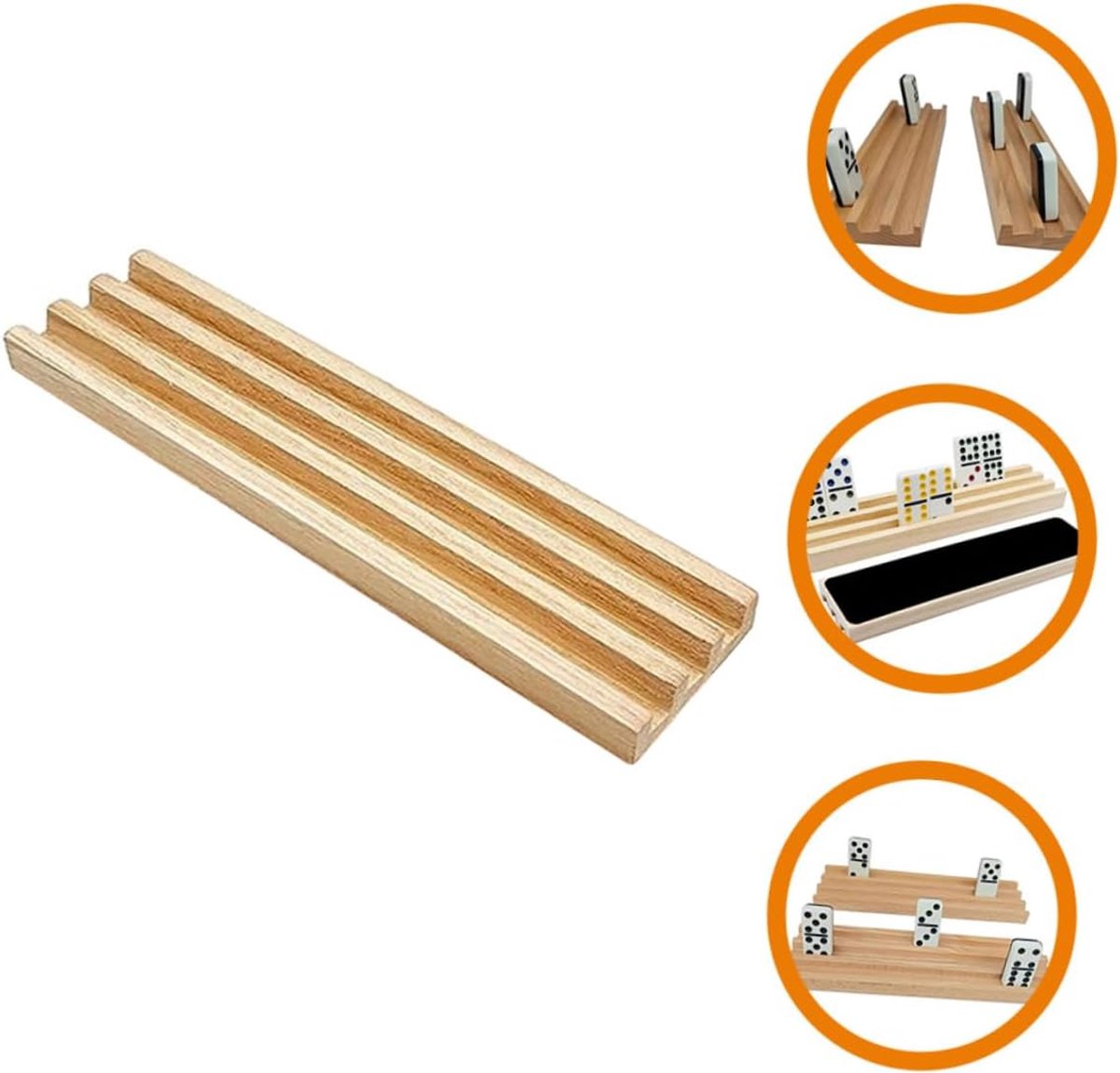 Houten Domino Rek - Domino Houder - Bordspellen Spelen - Antislip Ondergrond - 25.4x6CM - Lichtgeel — cadeau in Spellen & Speelgoed - foto 3