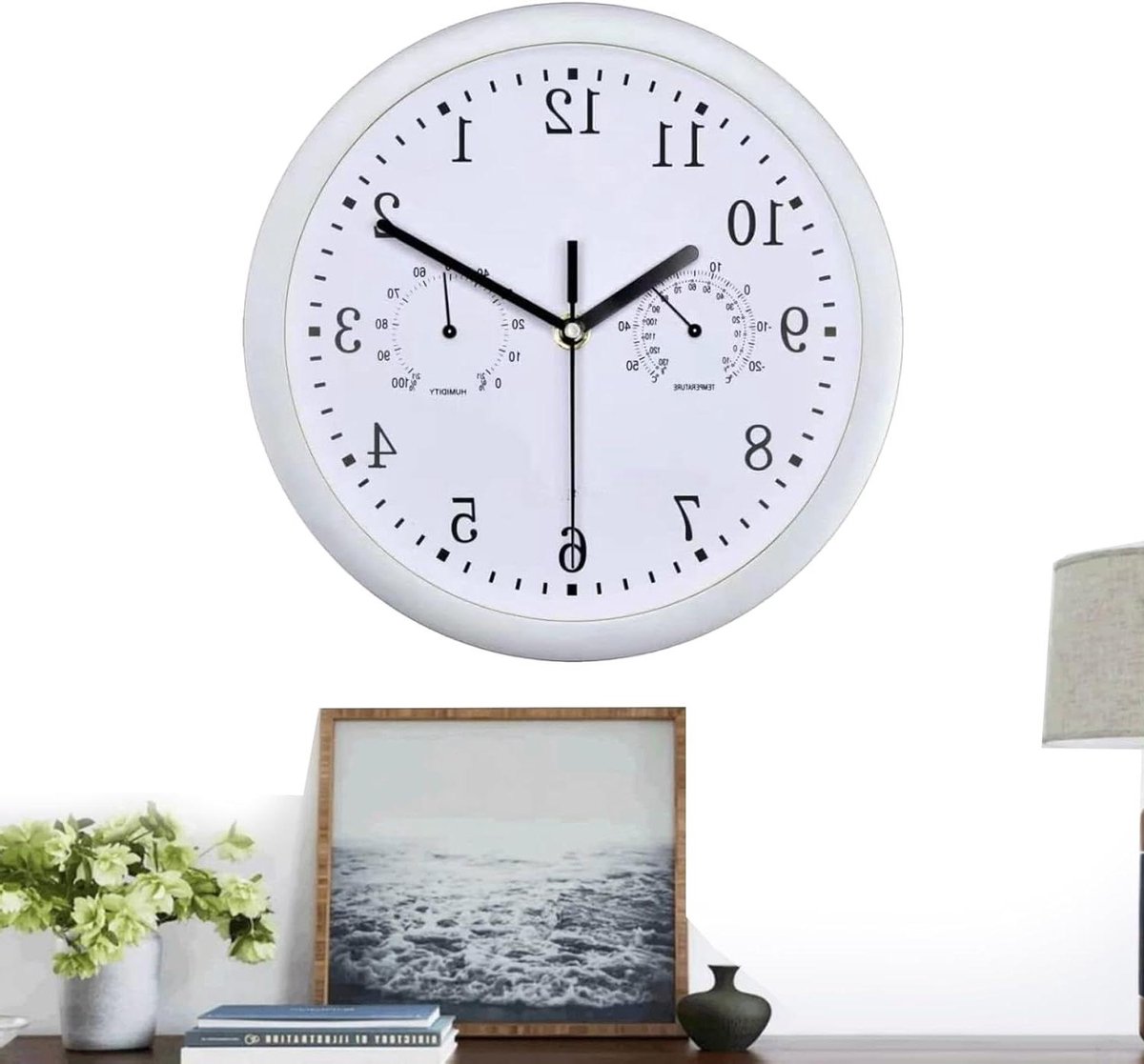 Buitenklok - Tuinwekker - Terras Decoratie - Waterdicht met Hygrometer - 30 cm Diameter - Zilver