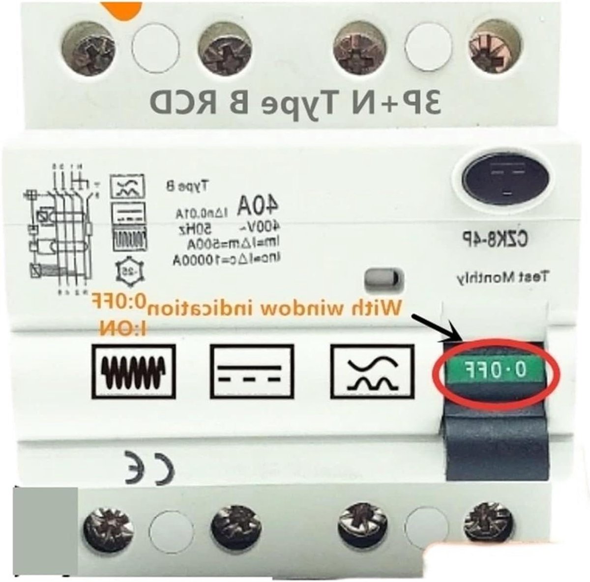 Stroomonderbreker - Aardlekschakelaar - Beveiliging Circuits - B-type 10KA 400V - 4P 63A 30mA - Grijs
