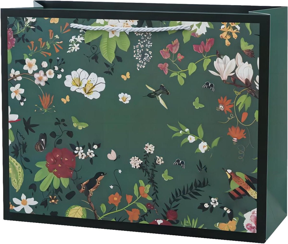 Grote Geschenkzakken - Papieren Tassen - Cadeaus Verpakken - Vintage Bloem Design - 4 Stuks 12.6" - Groen