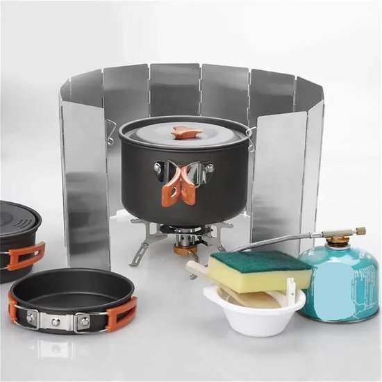 Kookplaat windscherm - Kampeer kachel - Buiten koken - Opvouwbaar aluminium - 24 x 84 cm - Zilverkleurig — afbeelding 2