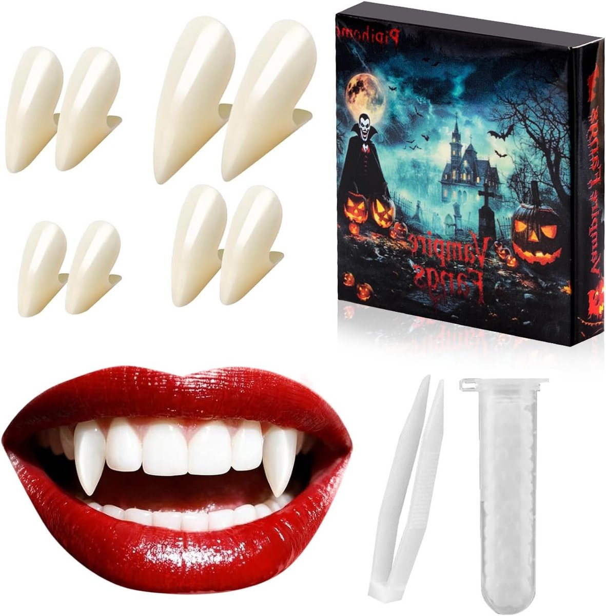 Halloween Vampier Tanden voor Kinderen en Volwassenen - Nep Vampier Tanden met Lijm voor Kostuums en Cosplay Feestjes