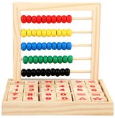 Flero Telraam, Houten Abacus, Montessori Rekenspeelgoed - Abacus Learning Set met 50 Gekleurde Kralen en Houten Studieblokken - Telraam met Cijfers, Rekensymbolen en Vormen - Educatief Speelgoed voor Kinderen vanaf 3 Jaar