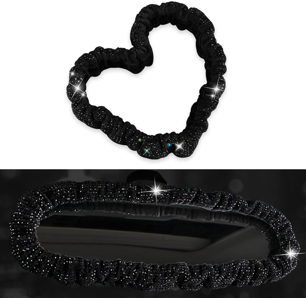 Store_9 - Bling auto achteruitkijkspiegel cover - Kristal strass - Zwart - Auto interieur accessoires - Vrouwen - Universele pasvorm