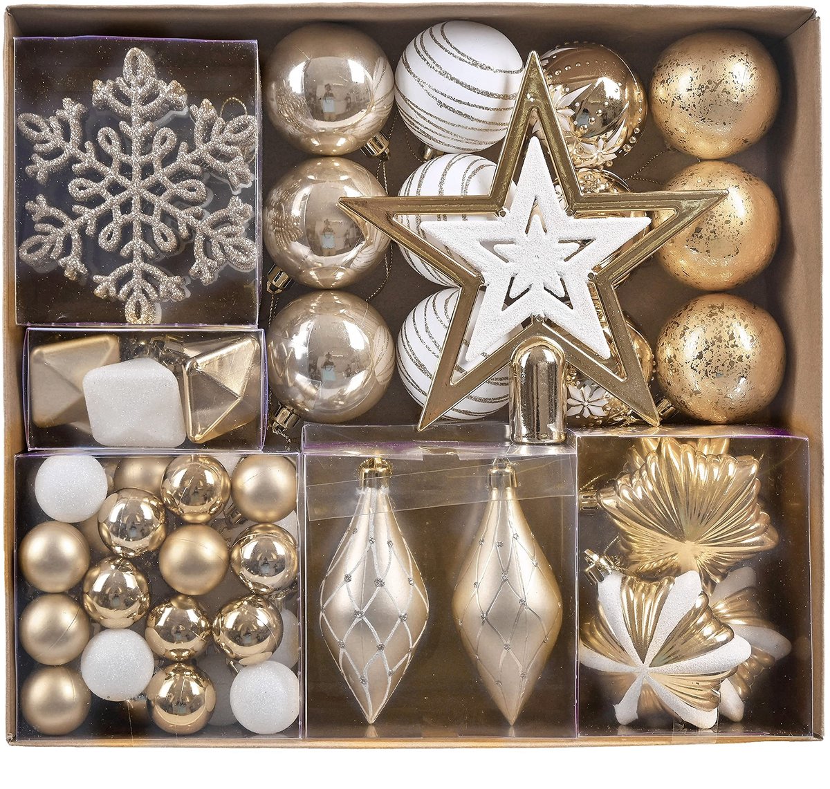 Allecto - Kerstballen - Luxe kerstversiering - 90 stuks - Wit en goud - Plastic kerstballen - Geschikt voor kinderen - Perfect voor de kerstboom