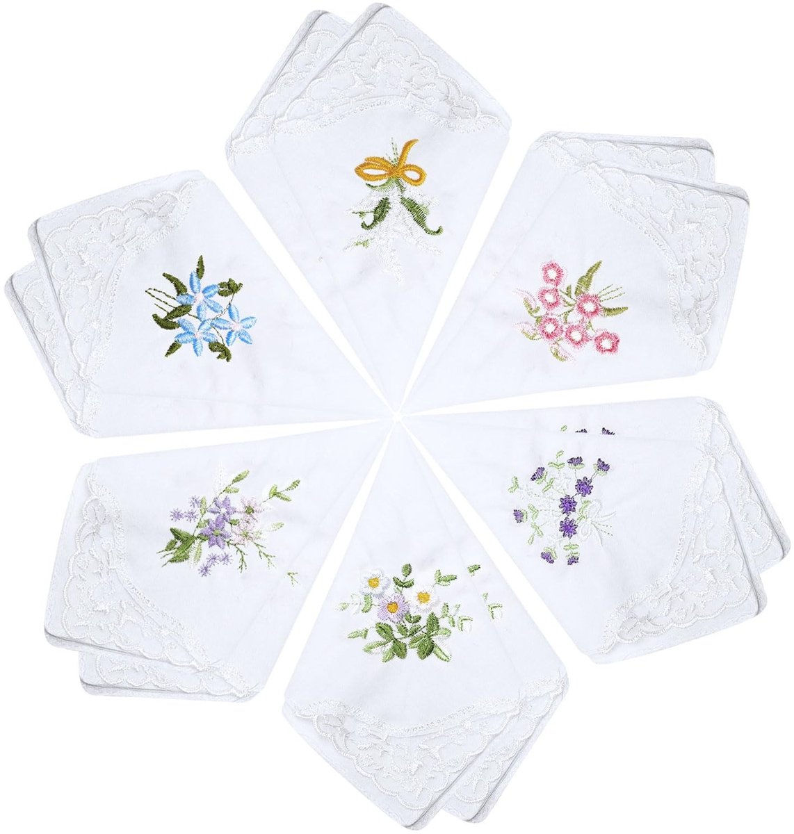 Dailygoods - Innovra - Dailygoods - Set van 12 Katoenen Zakdoeken met Bloemenkant voor Dames