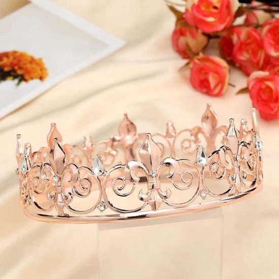 Koninklijke koningskroon, metalen tiara voor mannen - feestdecoratie - rosé-goud - maat M.