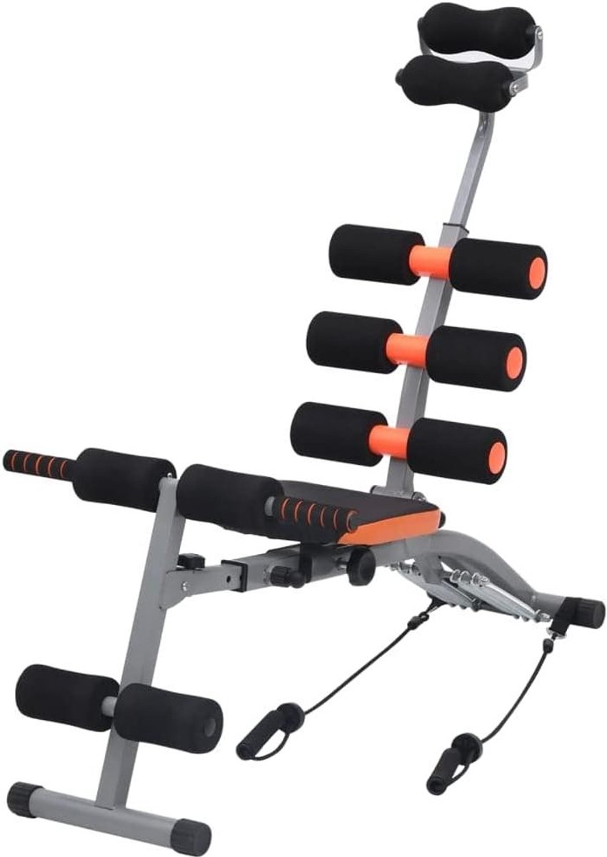 Buiktrainer L-vorm - Fitness bank - Thuis sporten - Met elastische snaren - 103x55x94 cm - Zwart oranje