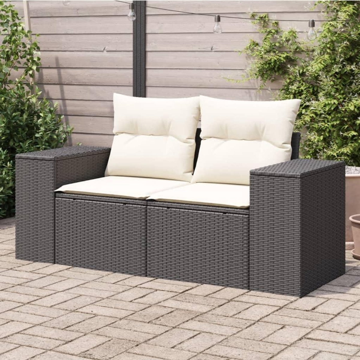 Tuinbank met kussen - Buitenbank - Ontspannen in de tuin - Modulair ontwerp - 186 cm breed - Zwart