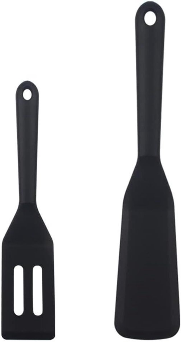 Mini Spatel Set - Keuken spatels - Koken en bakken - Flexibele kop - 2 maten - Zwart