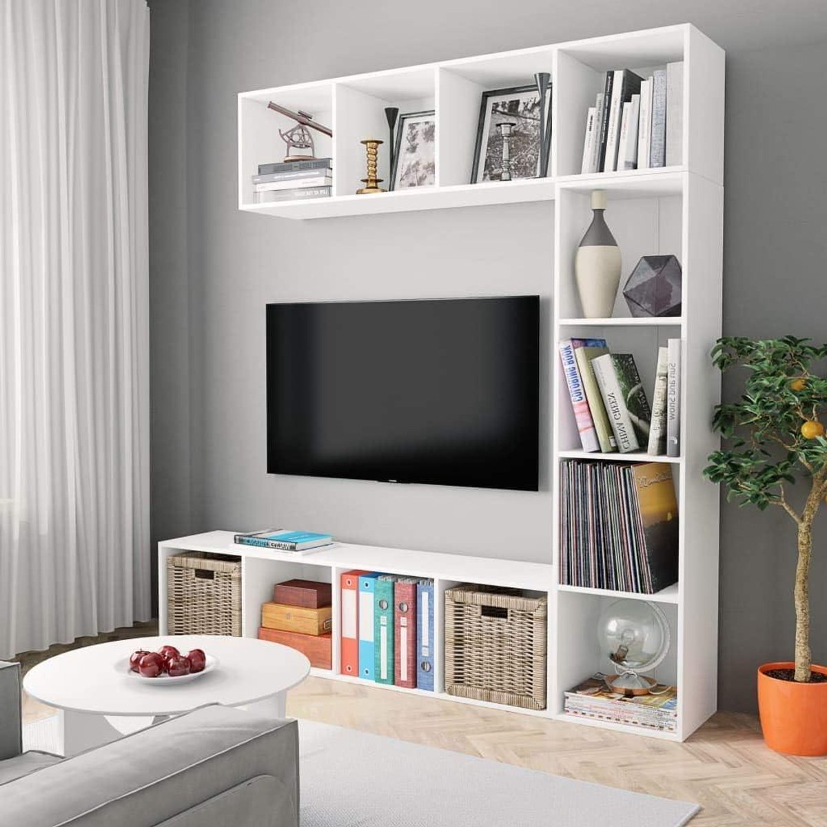 Boekenkast set - Tv-meubel wandkast - Opbergen wonen - 12 vakken - 180 cm - Wit