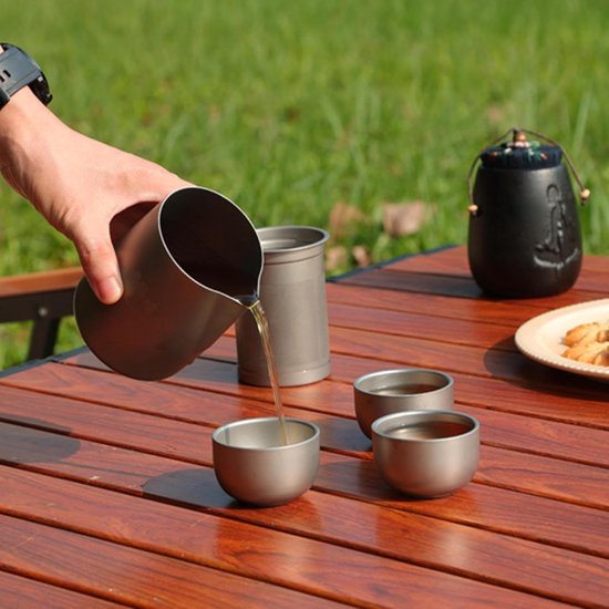 Camping Theepot - Outdoor Waterkoker - Thee Zetten - Ingebouwde Zeef - 350 ml Capaciteit - Zilverkleurig — afbeelding 4