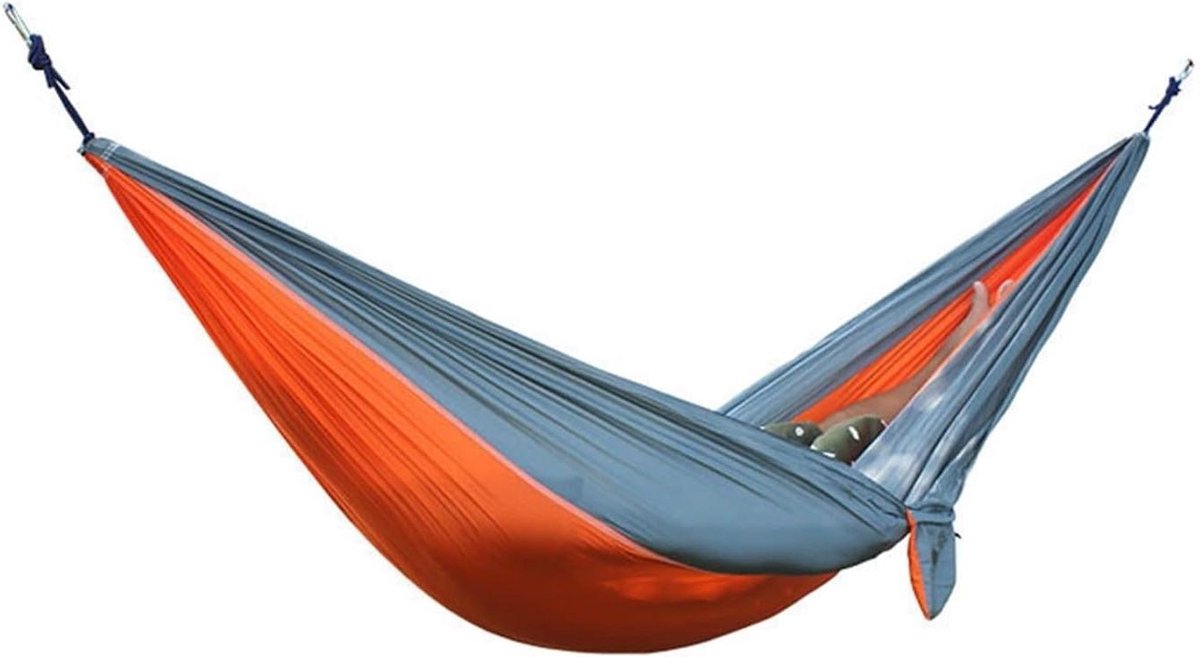 Hangmat 2 personen - Schommelbed Tuin - Ontspannen Buiten - Lichtgewicht Nylon - 260 x 140 cm - Oranje Grijs