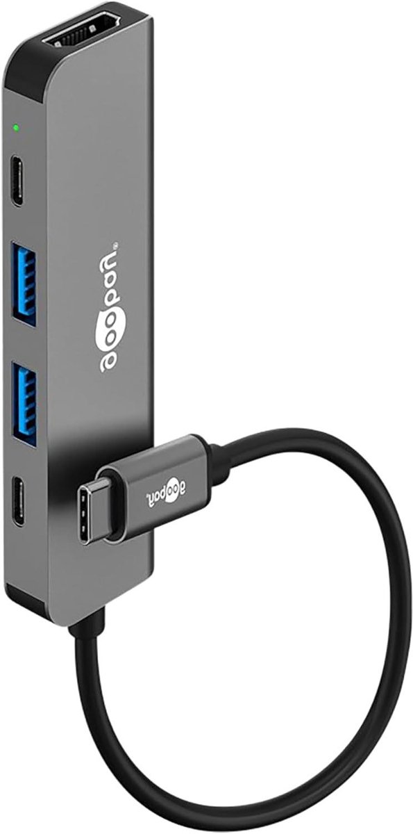 USB-C Hub - Multiport Adapter - Extra Poorten - 100W Power Delivery - 5 Gbit/s - Grijs