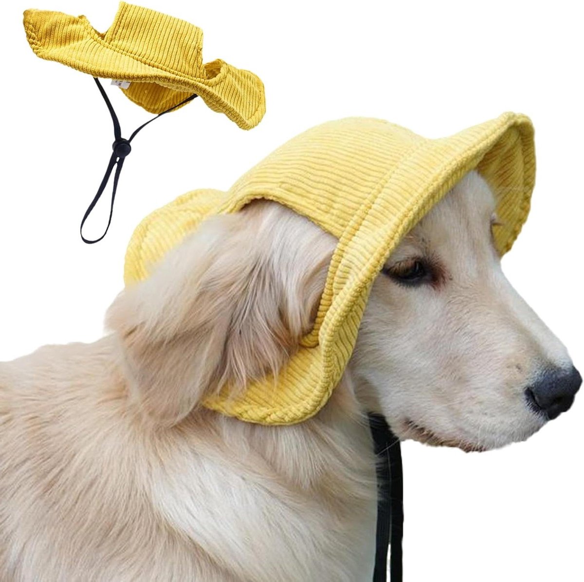 Puppyhoed - Hondenmuts - Zonbescherming - Brede rand - Maat M - Geel