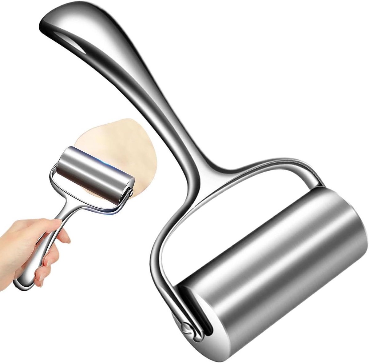 Deegroller - Bakgereedschap RVS - Gebak Maken - Antiaanbaklaag - 21 cm lengte - Zilver