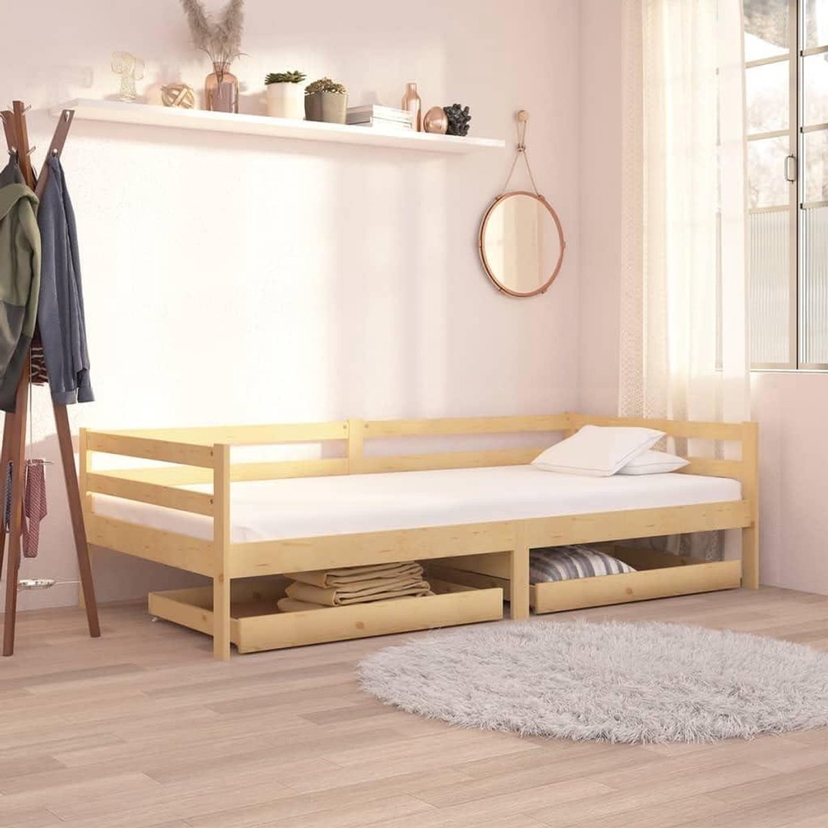 Bedlades Set - Opbergbakken Hout - Ruimte Besparen - Massief Hout - 88 x 61 x 9 cm - Naturel