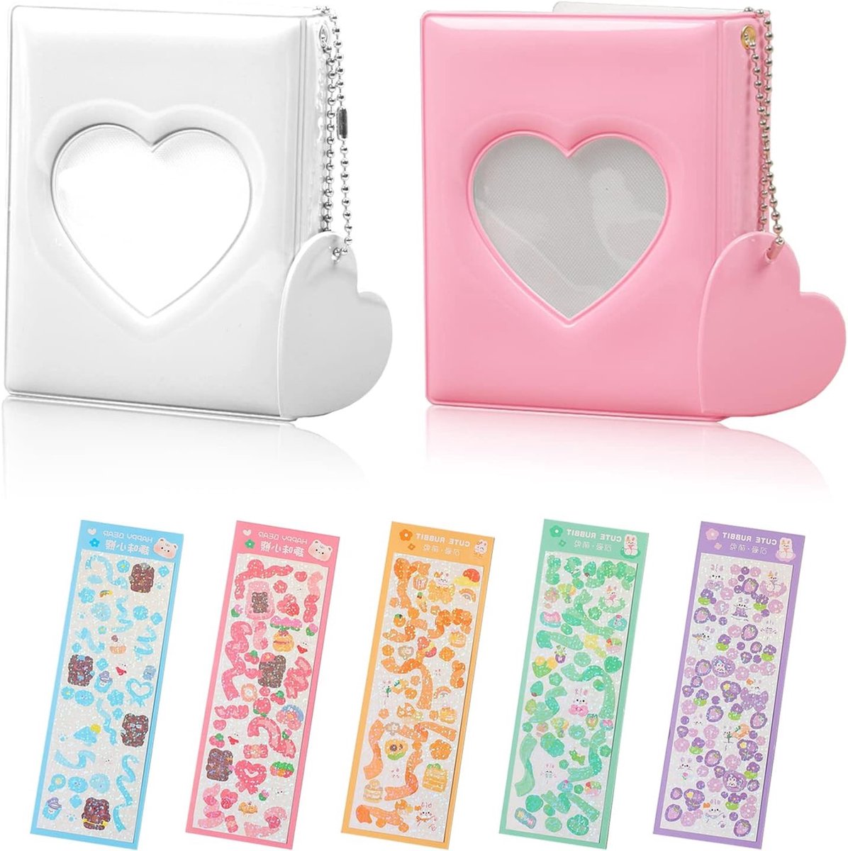 Mini Foto Album Set van 2 - Klein Kpop Foto Kaart Binder met 32 Pockets en 5 Kpop Stickers, Ideaal voor Verzamelingen en ID Kaarten