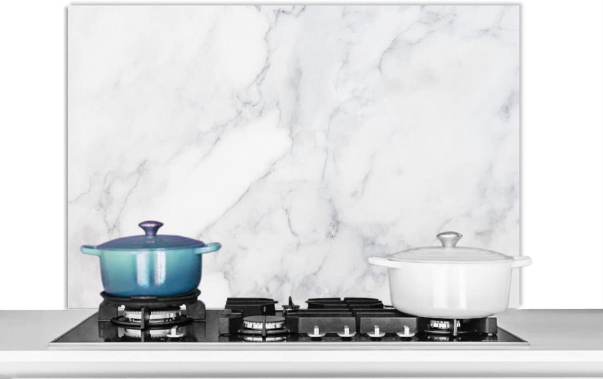 Keuken Spatscherm - Wandpaneel - Kookplaat Beschermen - Luxe Marmerlook - 100x65 cm - Wit Grijs