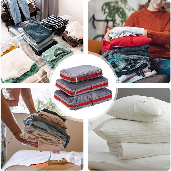 Opbergzakken Set - Reisorganizers Koffers - Bagage Inpakken - Comprimerend Ontwerp - 3 Stuks - Grijs — afbeelding 4