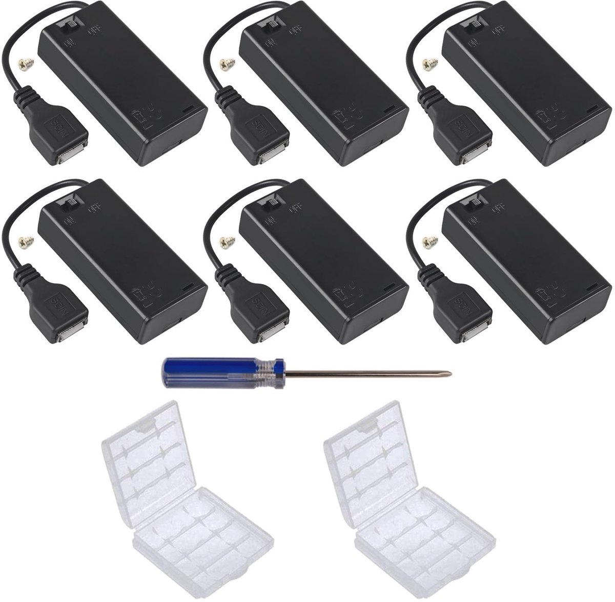 Dailygoods - Dailygoody - batterijhouder - USB-aansluiting - veilig gebruik - kunststof - batterijhouder AA - opbergdoos voor batterijen - geschikt voor diverse ap...