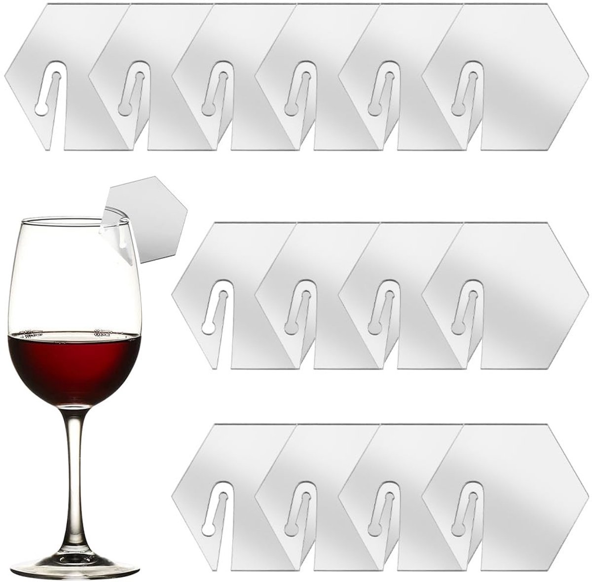 Dailygoods - Dailygoody - Drankmarkers - Zilveren Acryl Naamlabels - Chique Zeshoekig - Identificatie voor Wijnglazen - Perfect voor Feesten en Bruiloften