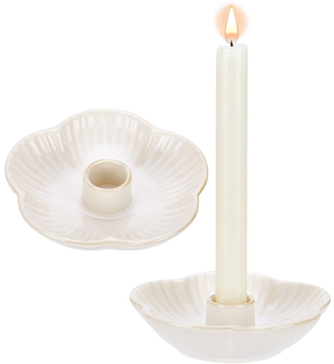 Dailygoods - Set van 2 Keramische Bloemvormige Kandelaars 10,84 cm