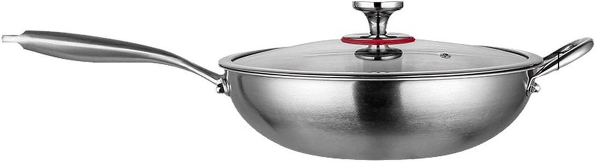 Roestvrijstalen Wokpan Roerbakpan Deksel Thuis Koken Antiaanbak Eigenschappen 36CM Zilver
