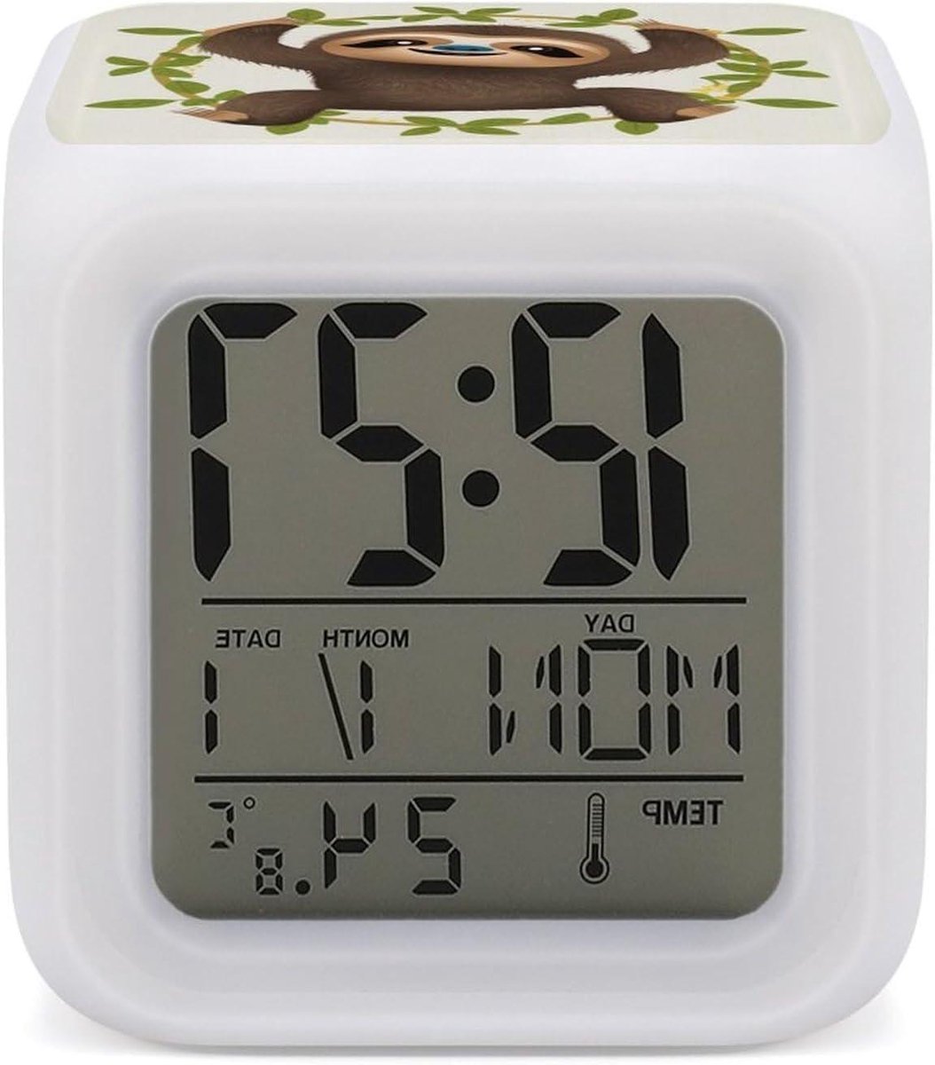 Luiaard Wekker - Digitale Klok - Kamer Decoratie - 7 Kleuren Veranderend - 3 Inch Display - Wit