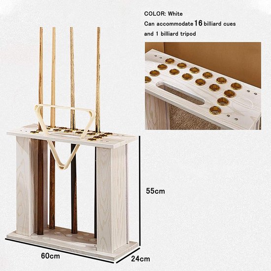 Biljartkeu Rek - Keu Houder Tafel - Biljart Accessoires Ordenen - Ruimtebesparend Ontwerp - 60X24X55 Cm - Wit — afbeelding 3