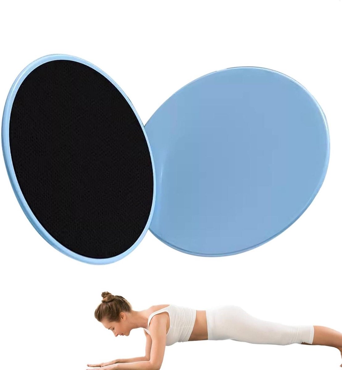 Oefening Glijschijven - Core Sliders - Core Training - Dubbelzijdig Gebruik - Diameter 17.5 cm - Blauw