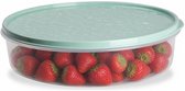 Boîte de conservation ronde Plasticforte - 1 pièce - 2 litres - réutilisable - transparent/vert menthe - plastique - micro-ondes - congélateur