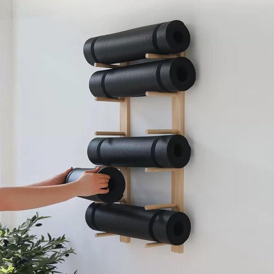 Yogamathouder Wandmontage - Opbergrek Gym - Thuis Gym Opslag - Stijlvol Ruimtebesparend - 9 Lagen 156 cm - Houtkleurig — afbeelding 3