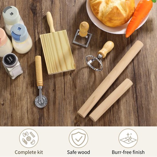 Pastamaker Set - Deeg Gereedschap - Zelf Pasta Maken - Compleet Keukengerei - 6 Delig - Houtkleur van Pastamaker — afbeelding 5
