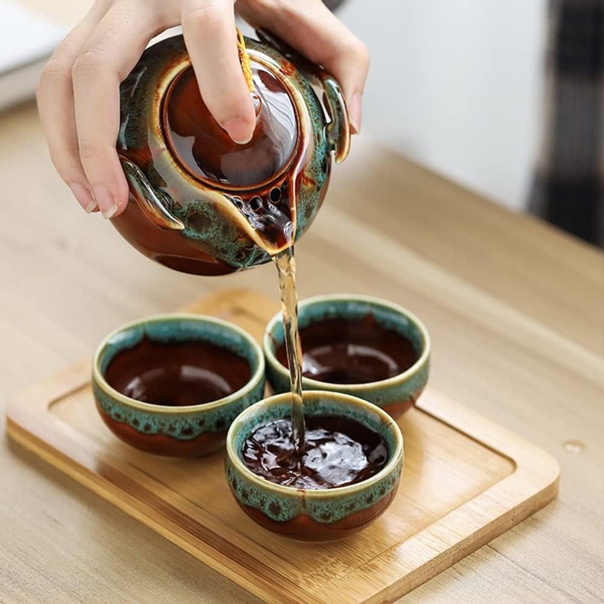 Reis Thee Set - Kung Fu Theepot - Thee Ceremonie - Authentiek Servies - 4 Koppen - A010