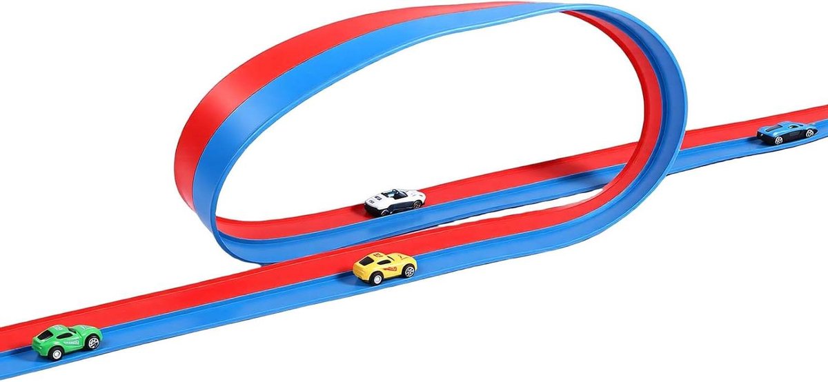 Racebaan Speelgoed - Flexibele Baan - Kinderen Spelen - Met Zuignappen - 4.5 Meter - Rood Blauw
