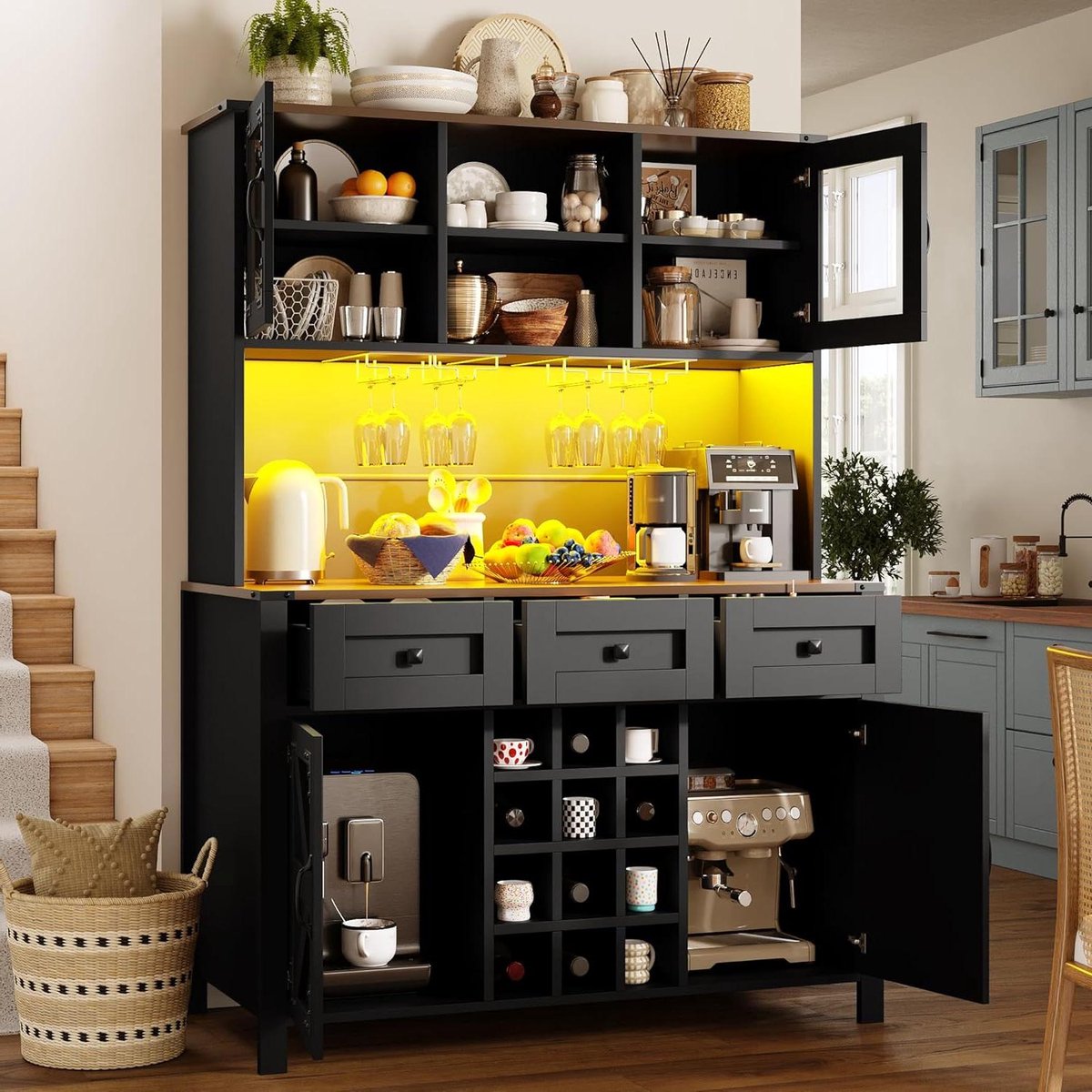 Keuken Kast - Opbergkast Ladekast - Keuken Organiseren - Geïntegreerde LED Verlichting - 120x40x170cm - Zwart