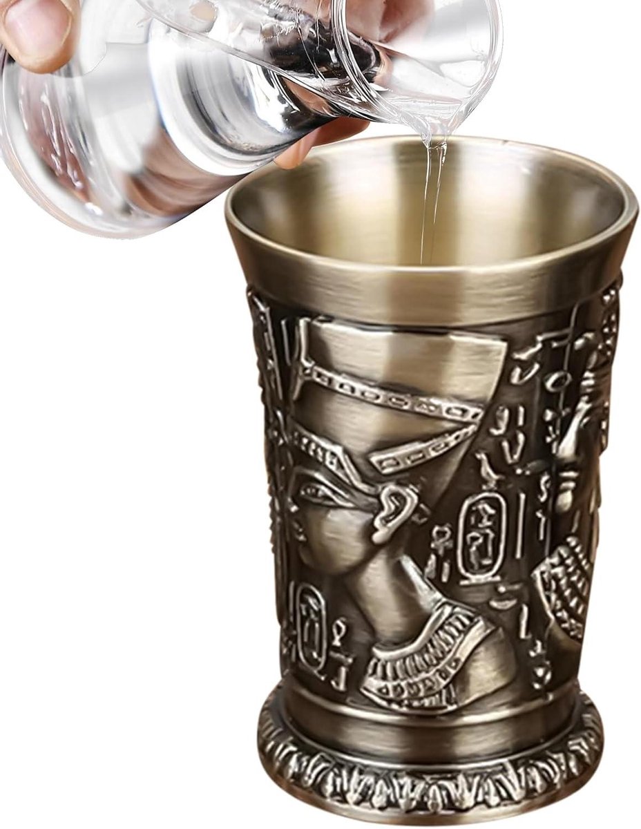 Reis Shotglazen - Vintage Glaasjes - Drank Serveren - Egyptisch Ontwerp - 30 ml - Groen Brons
