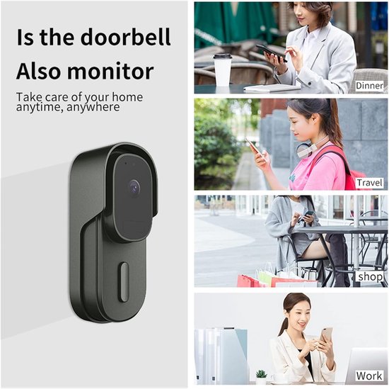 Video Deurbel - Slimme Intercom - Huis Beveiligen - Infrarood Nachtzicht - 1080P HD - Zwart — afbeelding 2